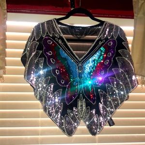 Vintage style sequin butterfly top